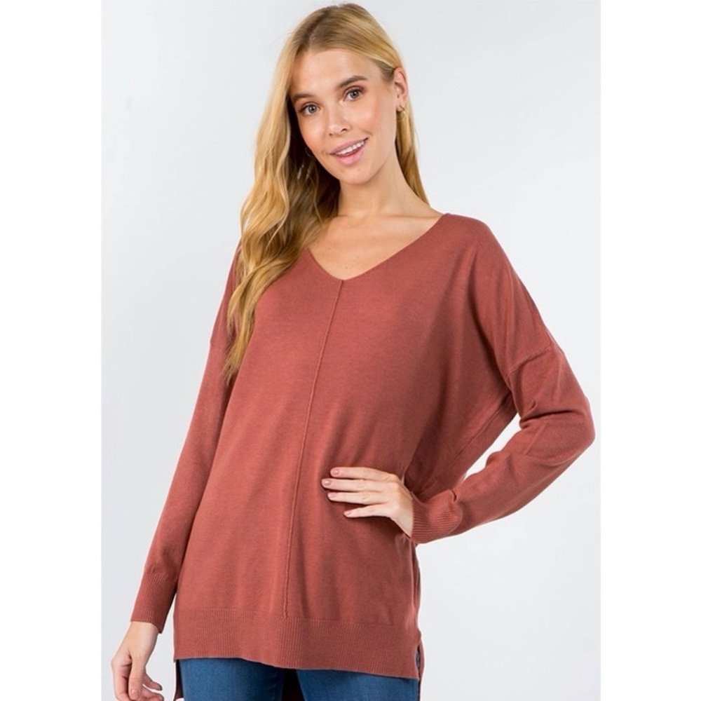 Dreamers by Heather Marsala V Neck Front Seam